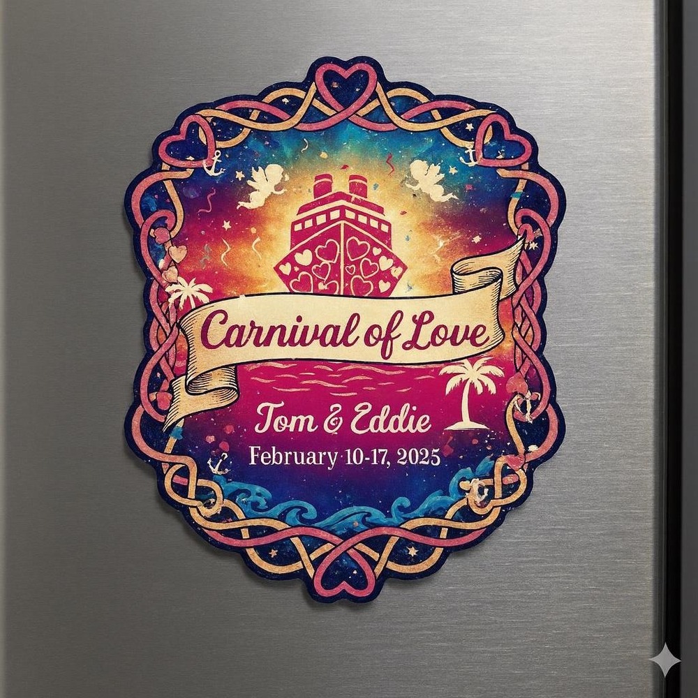 Cruise Door Magnet  Valentine Cruise Carnival of Love Personalized Names & Dates